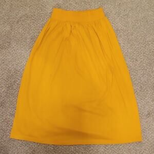 Sky Lite Knit Pleated Flare Midi Skirt High Rise Elastic Waist Yellow Large